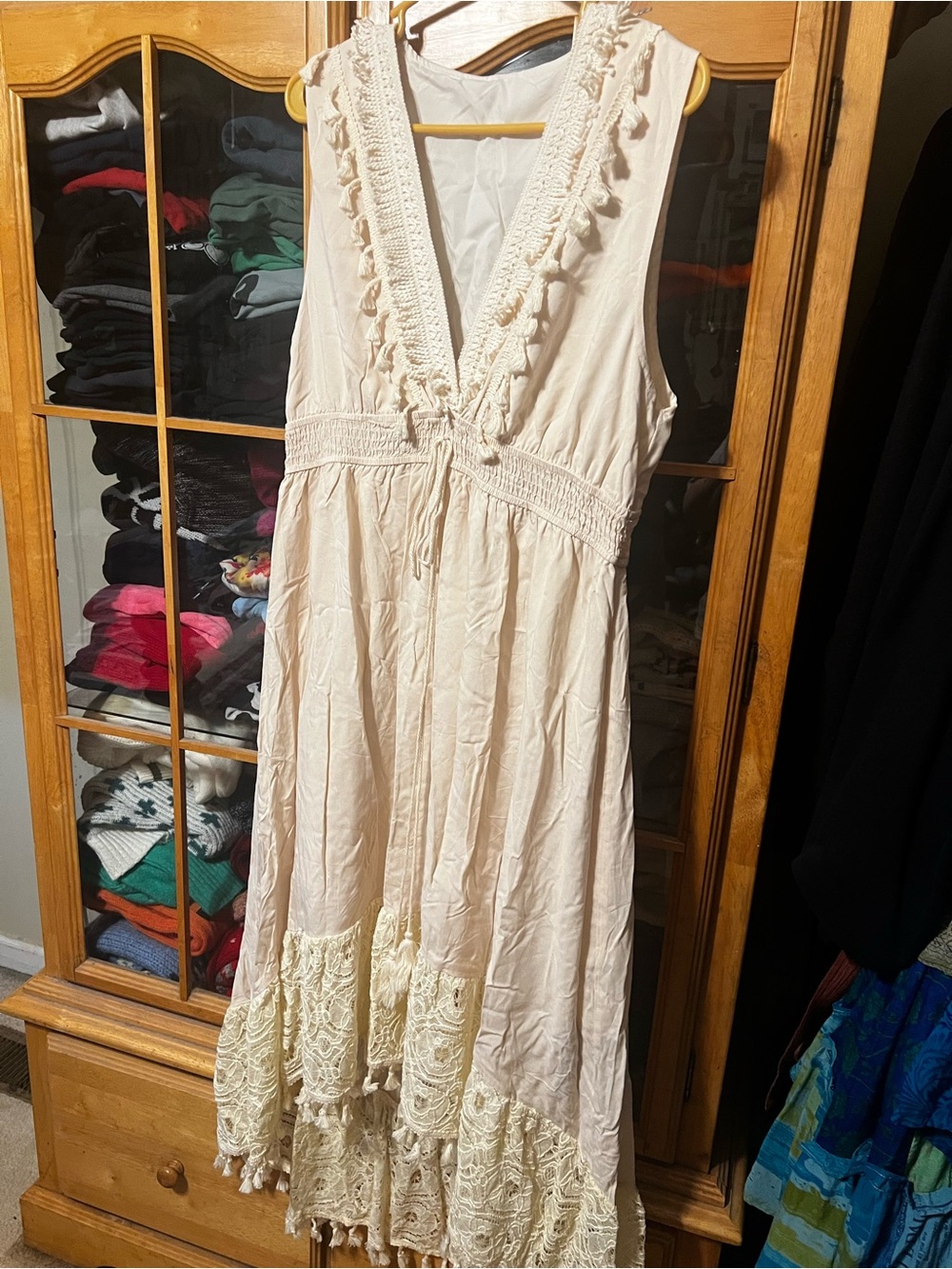 Cupshe Cream Tassel V-Neck Maxi Dress